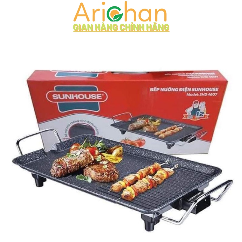 Bếp Nướng Điện Không Khói Sunhouse SHD4607 Công Suất 1500w 6 Mức Nhiệt, Mặt Tráng Men Chống Dính Có Rãnh Chảy Dầu, Bảo Hành 12 Tháng