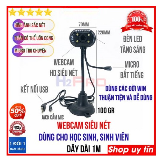 Webcam Cao Kèm Micro Có Đèn Led - Hỗ trợ học trực tuyến