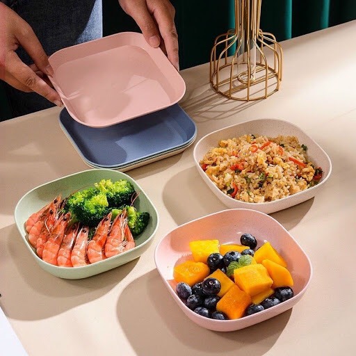 Set 8 dĩa nhựa lúa mạch tone màu pastel siêu dễ thương - sét 8 cái đĩa màu pastel lúa mạch an toàn sức khoẻ
