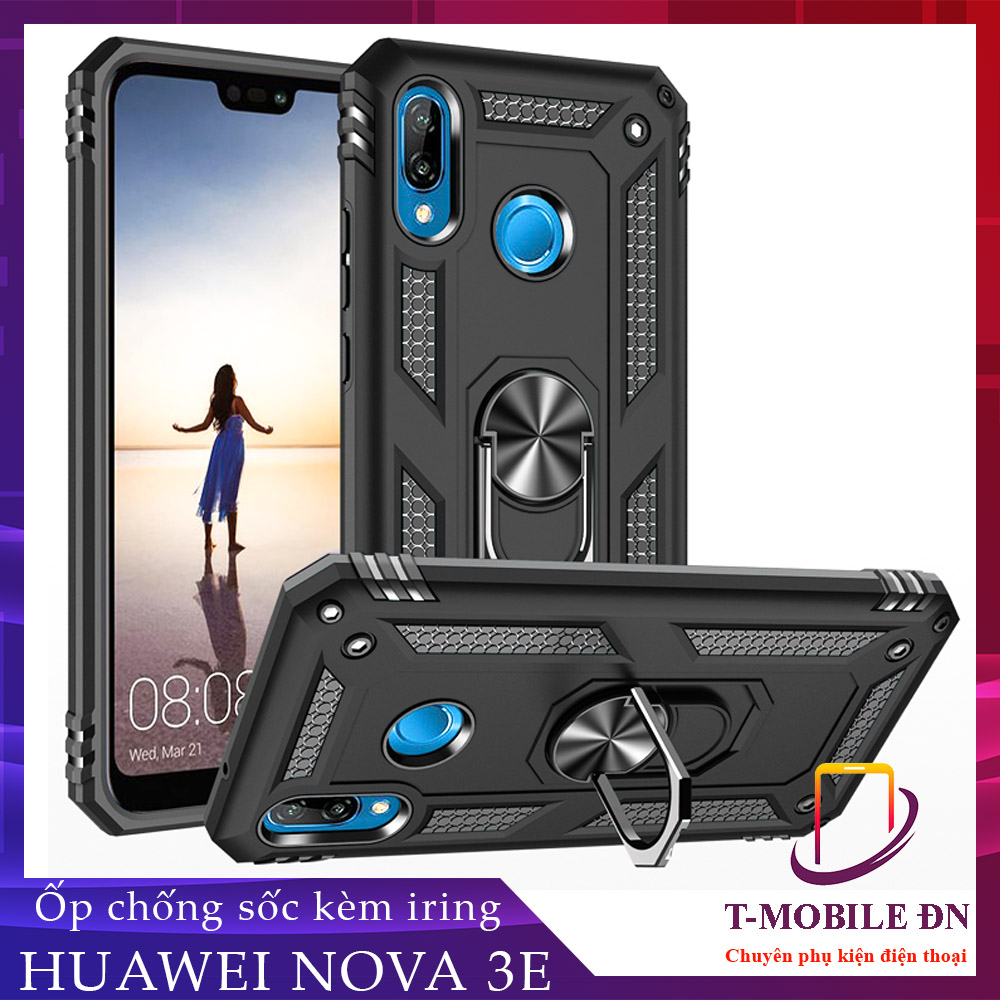 Ốp lưng Huawei Nova 3e chống sốc 2 lớp kèm nhẫn iring làm giá đỡ bảo vệ máy toàn diện chuẩn châu âu