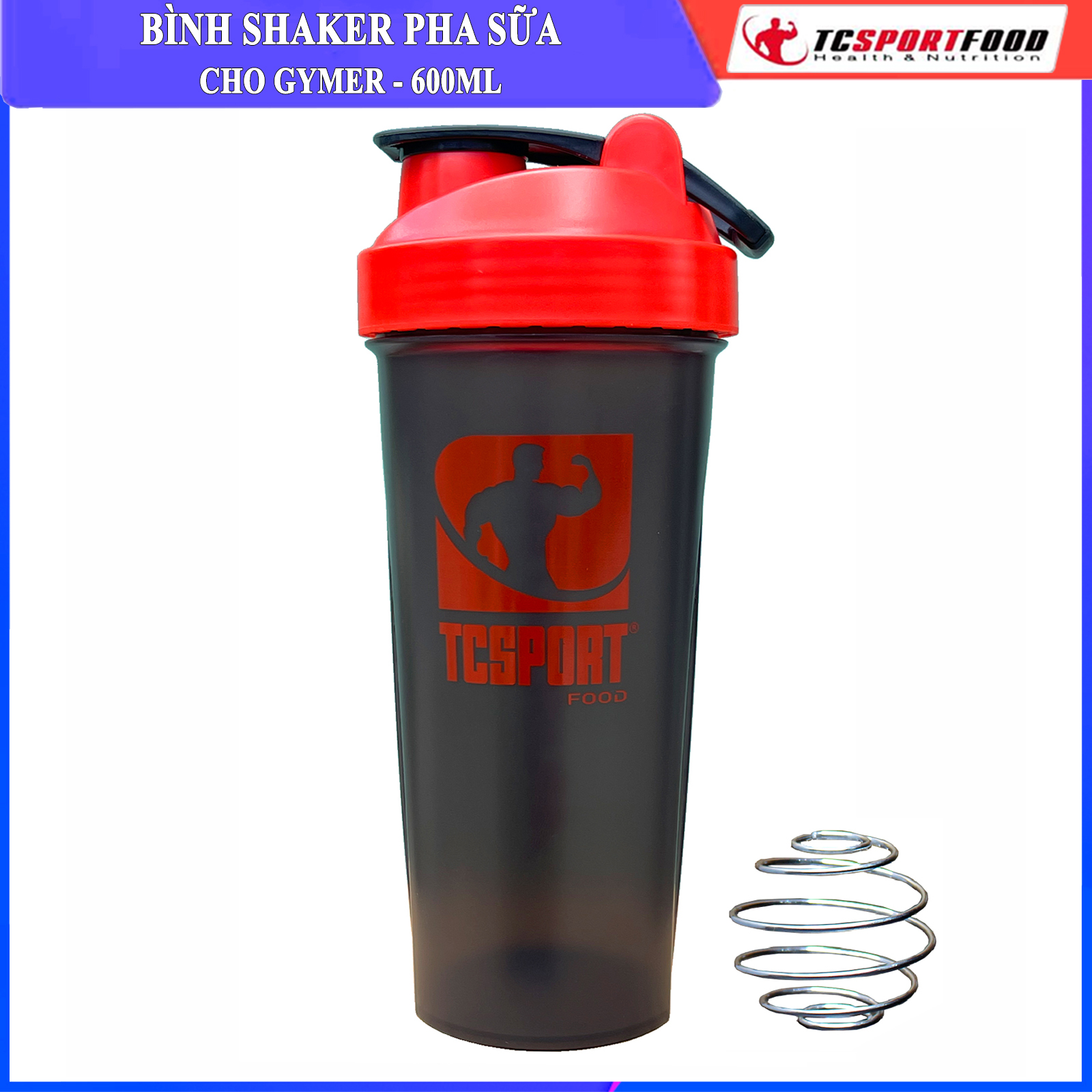 Bình lắc Shaker pha sữa cho người tập GYM - Bình nước thể thao Shaker - dung tích 600 ml