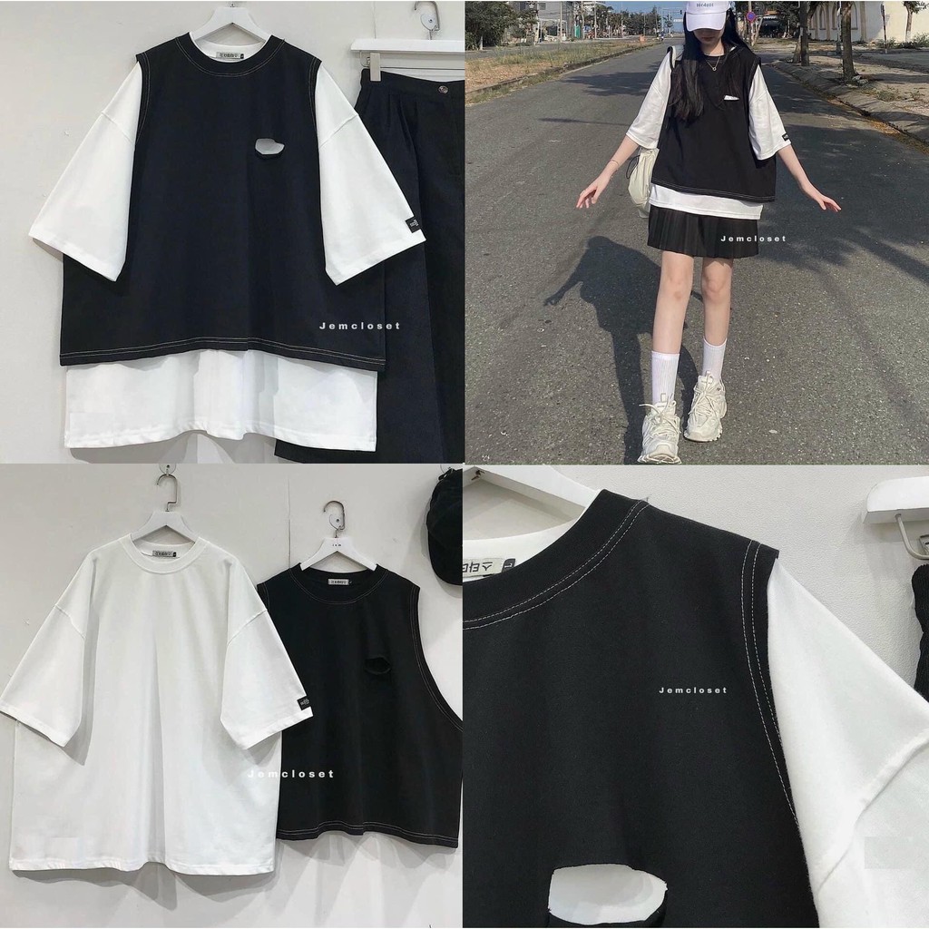 Áo gile đen unisex style Hàn Quốc