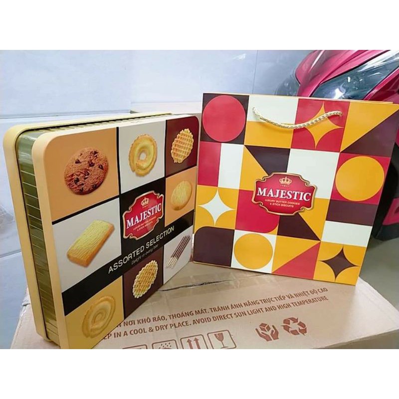 [ BÁNH GIÒN, ĐỦ VỊ ] 01 Hộp thiếc (398gr) Bánh quy thập cẩm Richy Majestic (Date: 24 tháng)BÁCH HÓA UY TÍN