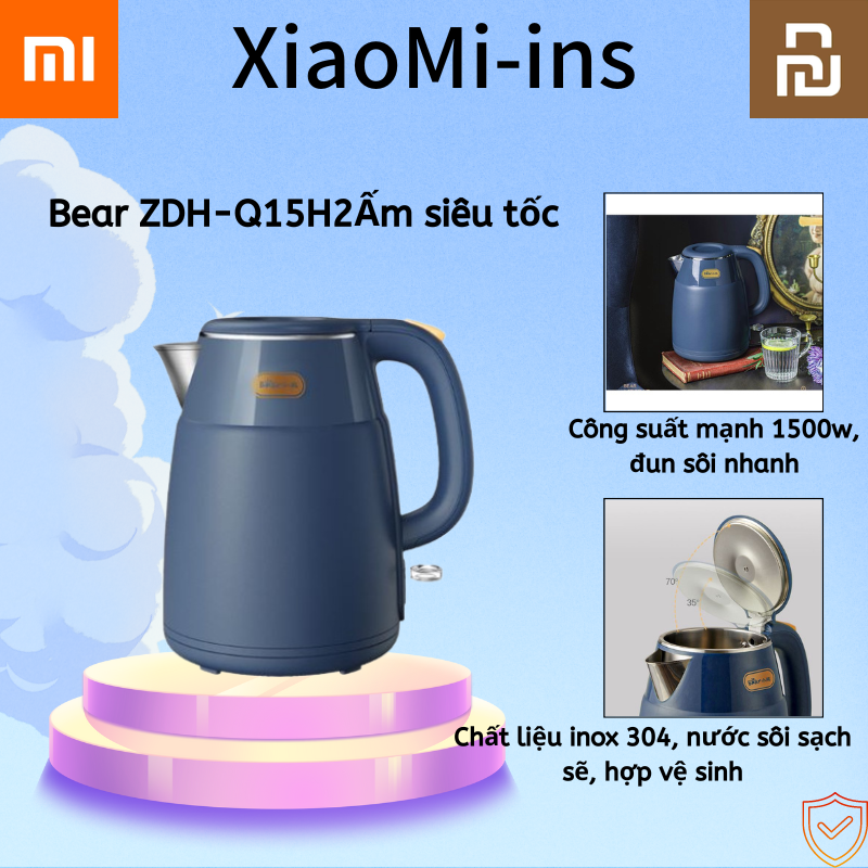 Ấm siêu tốc 1.5l bear zdh-q15h2 ấm đun siêu tốc, lõi inox chống gỉ 8tháng bảo hành-xiaomi-ins