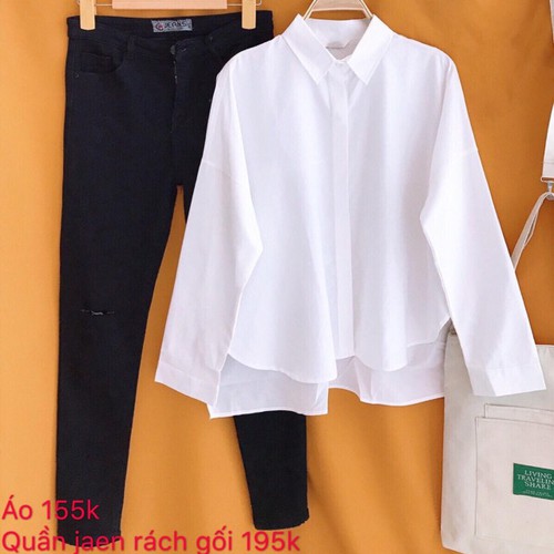 Áo sơ mi trắng trơn giấu nút
