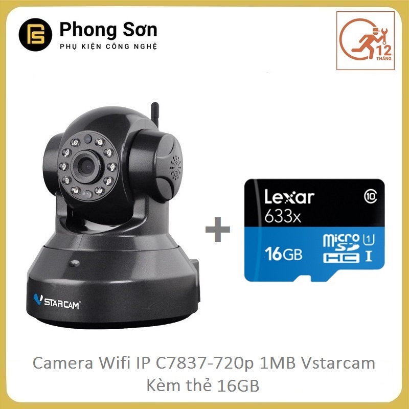 Camera wifi ip c7837 vstarcam hd720 +tặng kèm thẻ nhớ 16gb class10