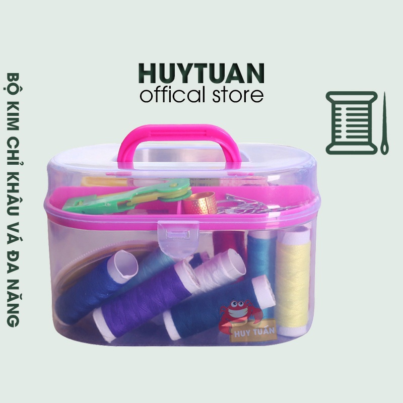 Hộp kim chỉ khâu đa năng tiện lợi khâu vá quần áo 45 chi tiết - Bộ may vá mini đa năng kèm hộp đựng trong suốt dùng cho mọi nhà - Huy Tuấn Official Store
