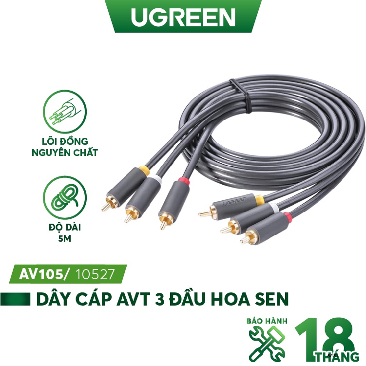 Cáp av hoa sen 3 đầu rca dài 5m ugreen 10527 cao cấp