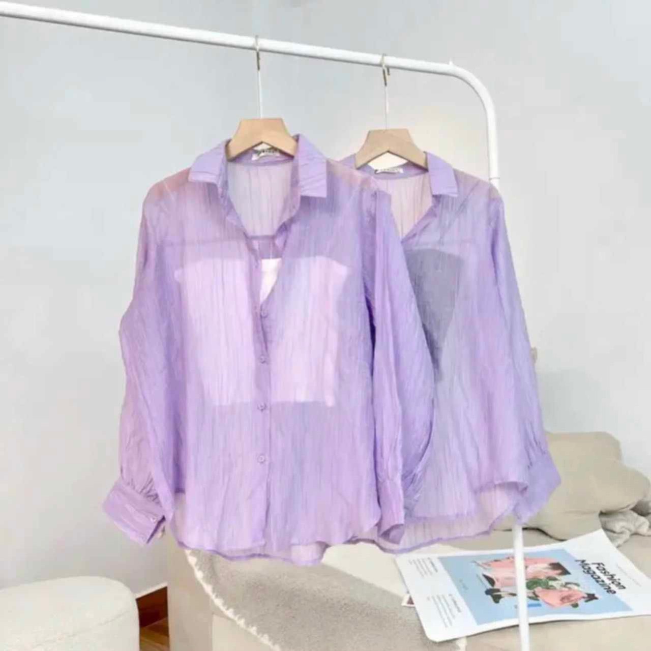 Áo sơ mi nữ , sơ mi tơ mỏng form rộng kèm áo hai dây siêu xinh nhiều màu