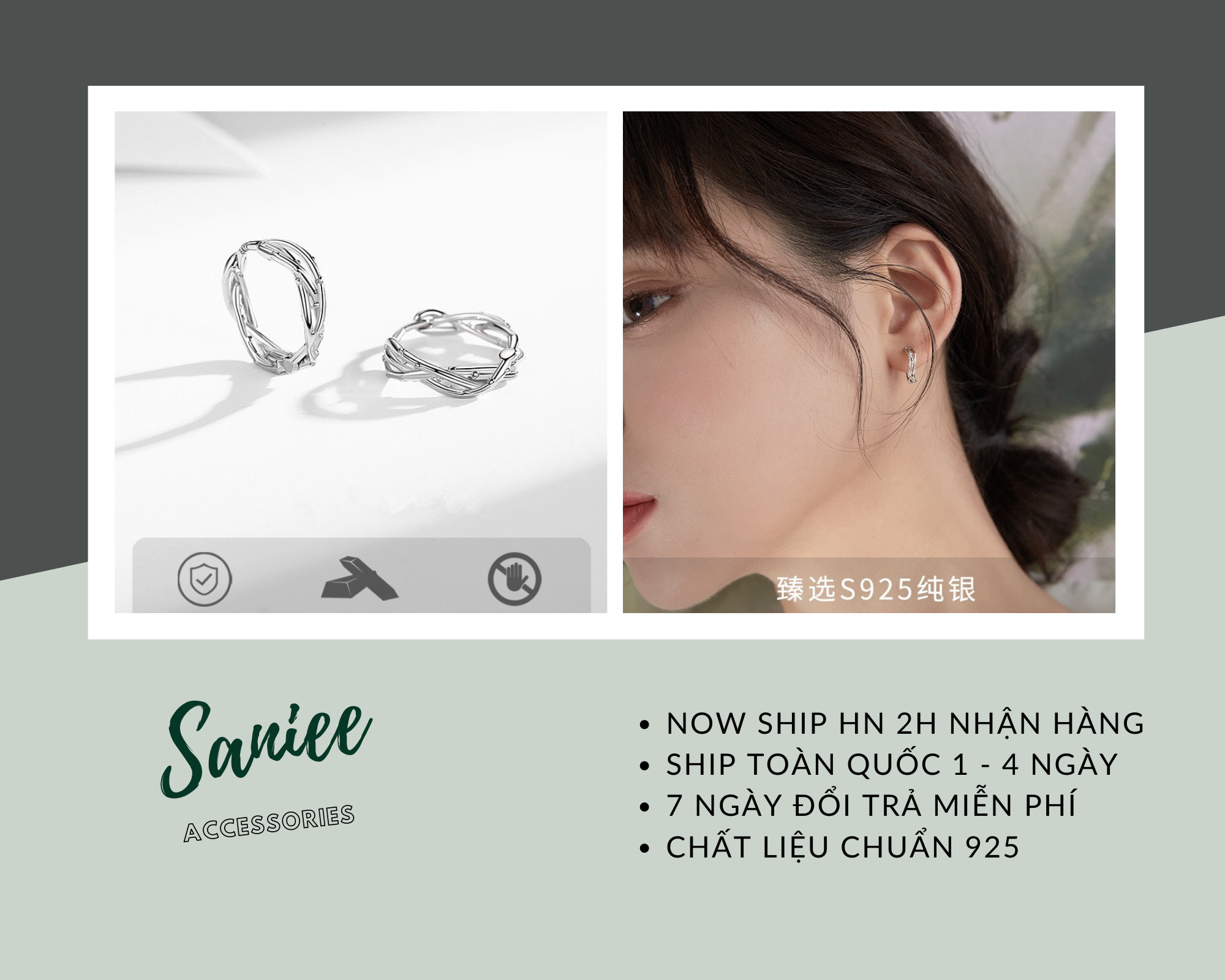 Khuyên tai bạc s925 bông tai nữ bạc dạng tròn xoắn sang chảnh