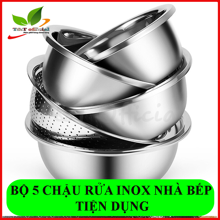 COMBO 5 MÓN THAO RỖ INOX XẾP GỌN CAO CẤP TIỆN DỤNG - Bộ 5 món inox các cỡ từ to đến nhỏ gấp gọn cao cấp siêu tiện dụng
