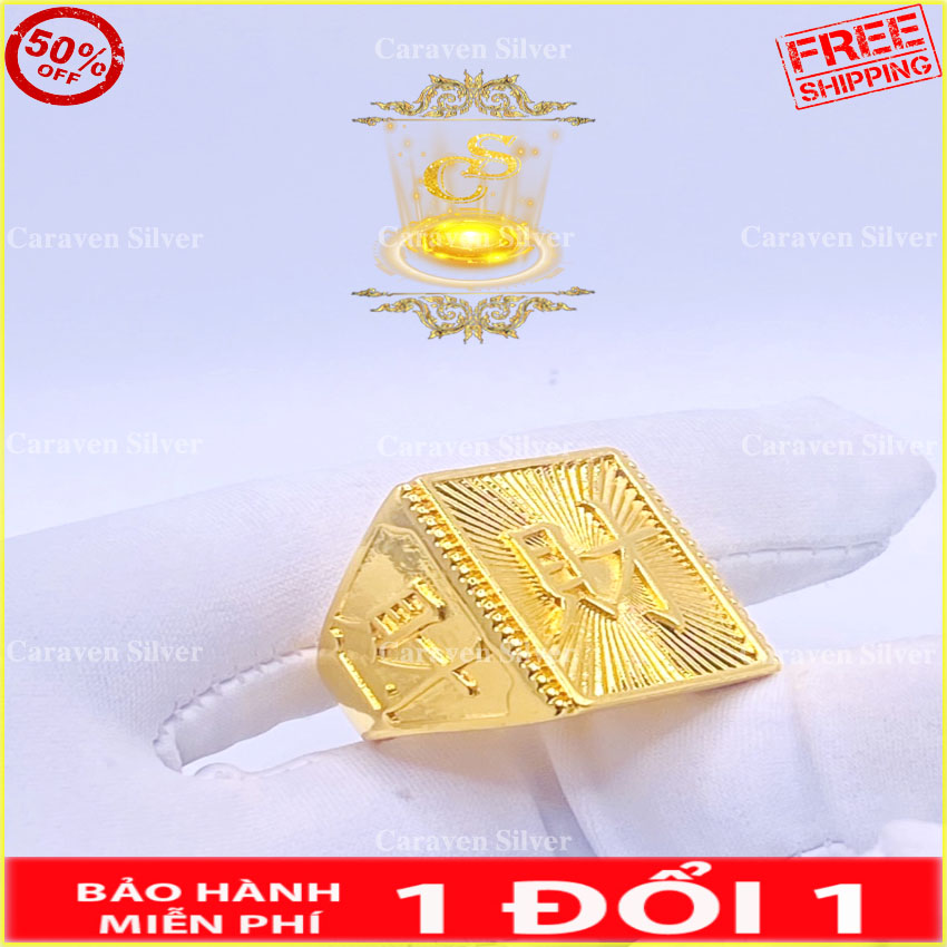 Nhẫn chữ tài cắt giác kim cương mạ vàng - Caraven silver - MXD - bền màu lâu phai, mang tài lộc cho gia chủ - nhẫn nam mạ vàng, nhan nam ma vang, nhẫn nam, nhan nam, nhẫn nam chữ tài, nhan nam chu tai