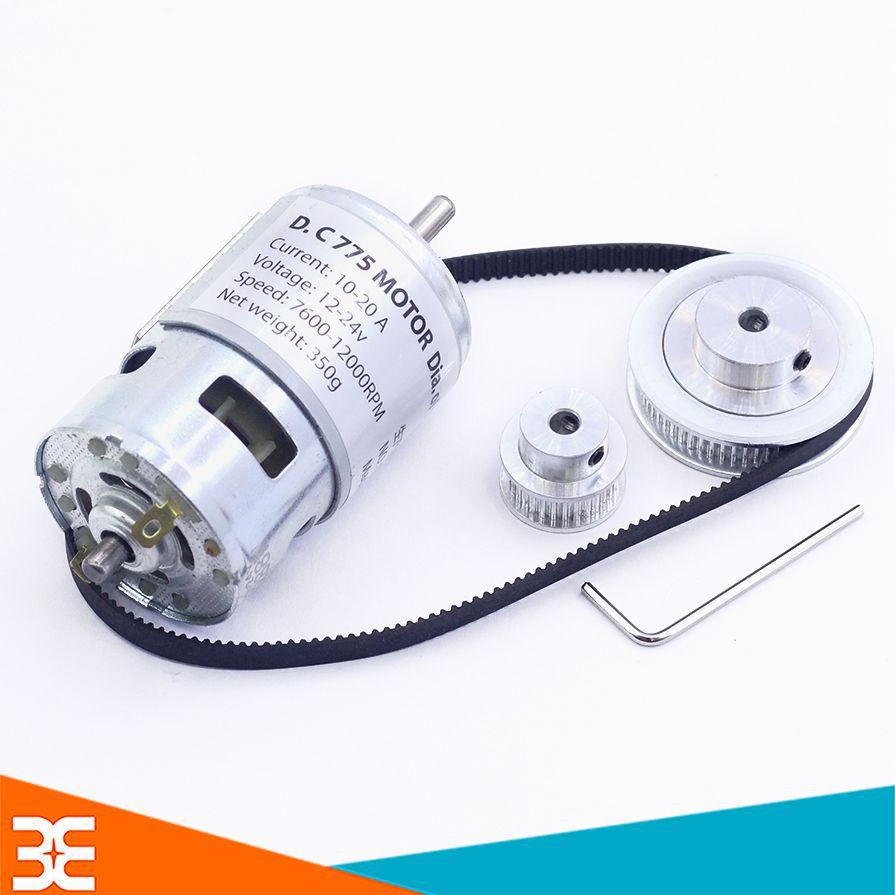 Combo Động Cơ 775 Trục Tròn Đơn 288W và Bộ Truyền Động (01 Dây Đai 2GT-350, 01 Bánh Răng 2GT-16 Răng, 01 Bánh Răng 2GT-60 Răng, 02Lục Lăng)