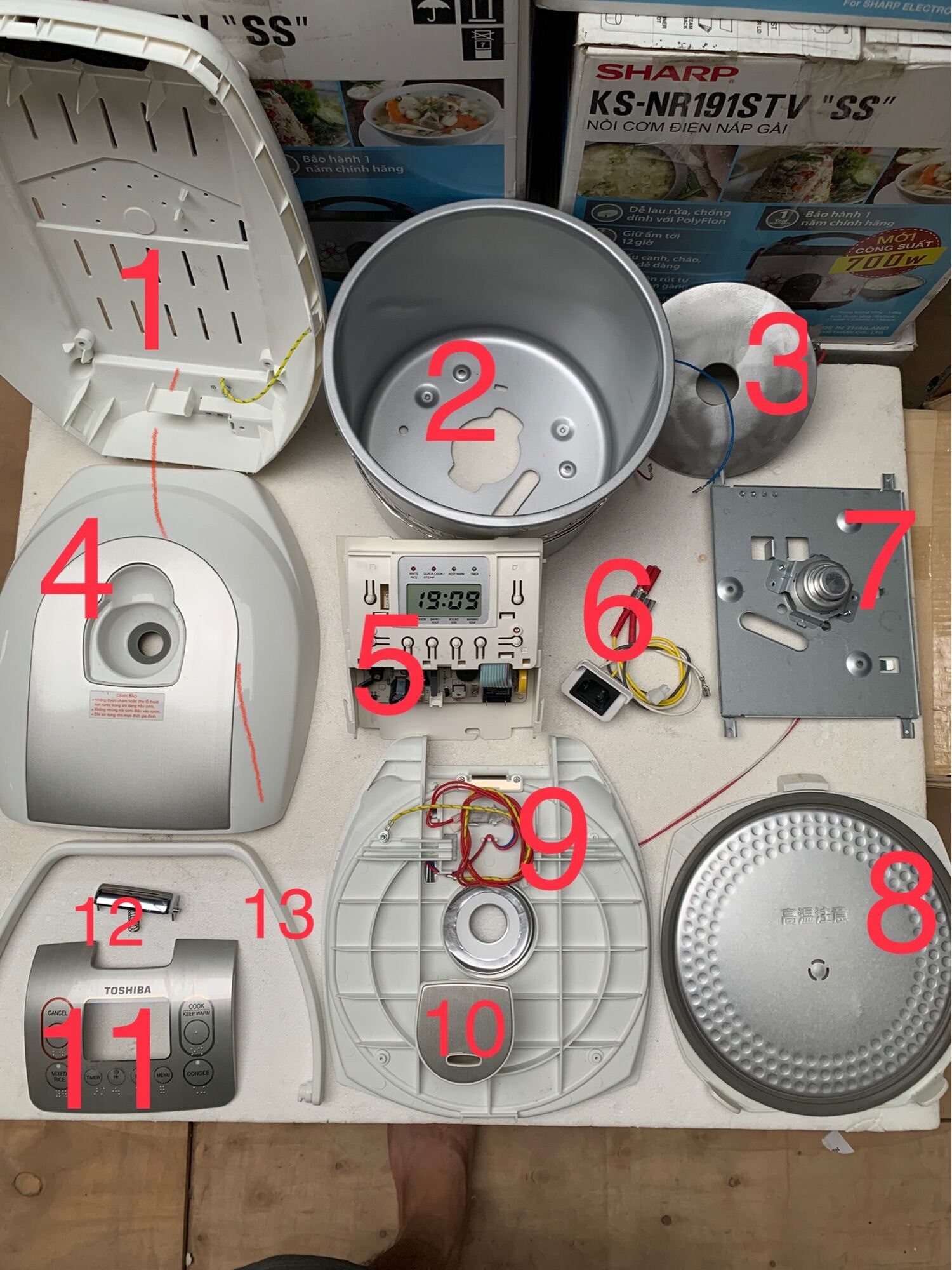 Linh Kiện Nồi Cơm Điện Tử TOSHIBA 1.8lit Chính Hãng Phụ kiện Tháo máy