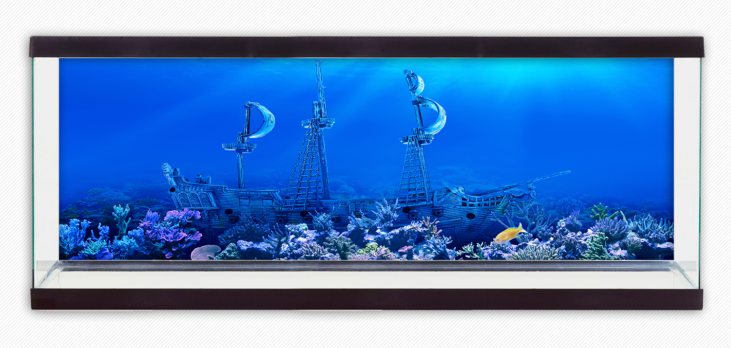 Tranh dán hồ cá HD Chiếc tàu dưới biển Aquarium tank - 016