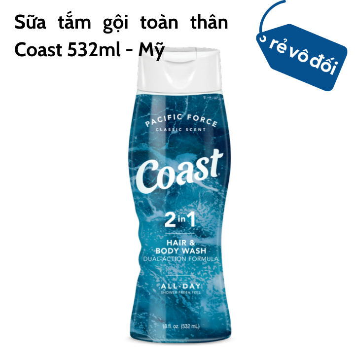 Sữa tắm gội toàn thân Coast Hair Body Wash 532ml - Mỹ