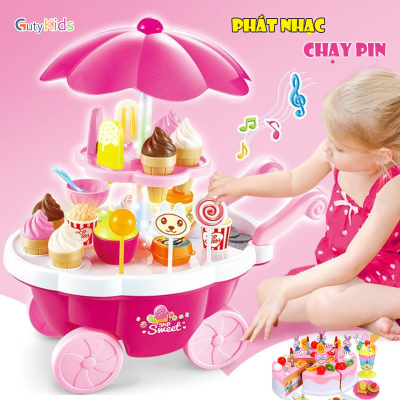 Đồ chơi xe đẩy bán kem cỡ lớn cho bé, đồ chơi trẻ em chạy pin phát nhạc cho bé, đồ chơi bé gái, dành cho bé từ 2 tuổi trở lên