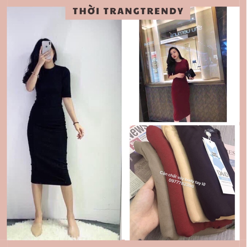 Đầm body len tầm tay lỡ dáng dài co giãn tốt chất len cao cấp DV-0043 Thời TrangTrendy