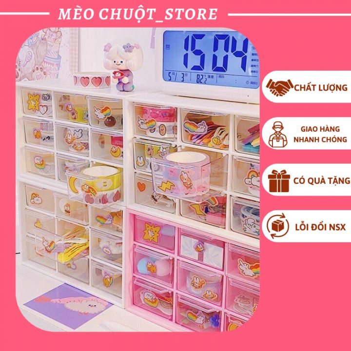 Hộp nhựa đựng đồ đa năng 9 ngăn siêu xinh , kệ tủ để bàn 9 ngăn đựng đồ mini tặng kèm sticker