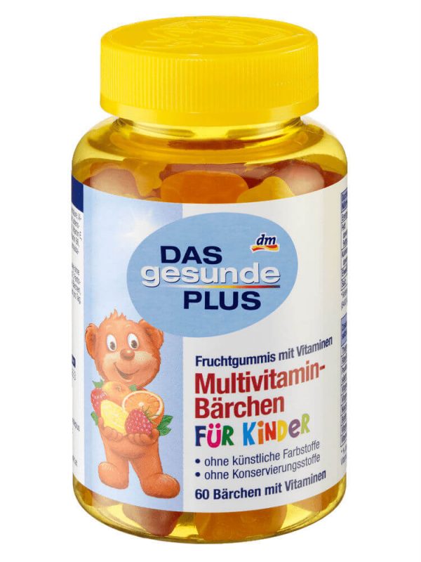 Kẹo gấu Vitamin tổng hợp Das Gesunde Plus, kẹo bổ sung vitamin, khoáng chất, tăng cường đề kháng, lọ 60 viên, kẹo dẻo và mềm, dành cho bé từ 3 tuổi, hàng xách tay Đức.