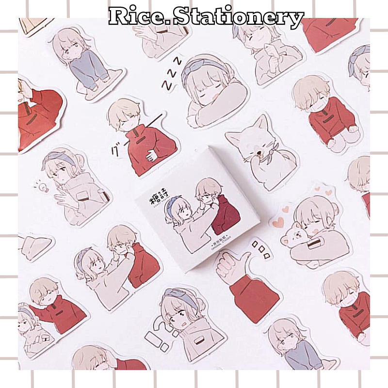 Hộp 45 miếng Sticker các chủ đề couple Yêu Thương ricestationery