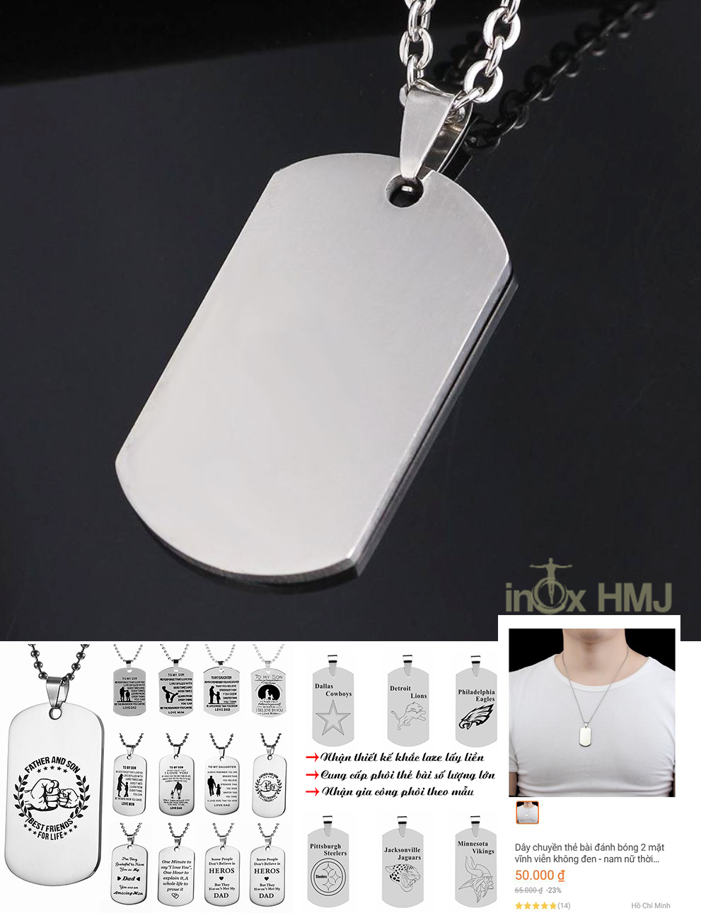 [HCM]MẶT DÂY CHUYỀN THẺ BÀI INOX MD999 LOẠI DÀY MẶT TRƠN CHO NAM NỮ -CHẤT LIỆU INOX KHÔNG RỈ