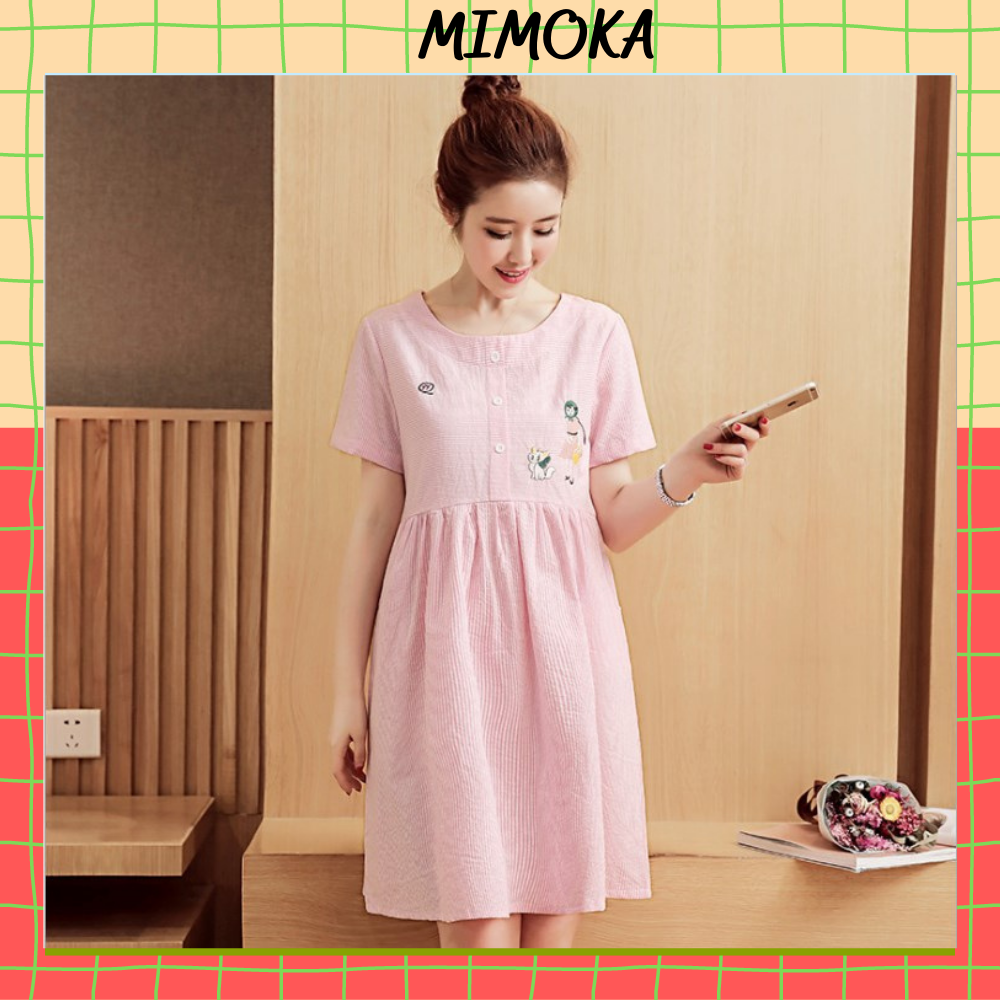 Đầm bầu dễ thương Mimoka MM11 váy bầu mùa hè chất mát mềm mịn mùa hè Hàn Quốc tặng kẹp chống muỗi cho bé