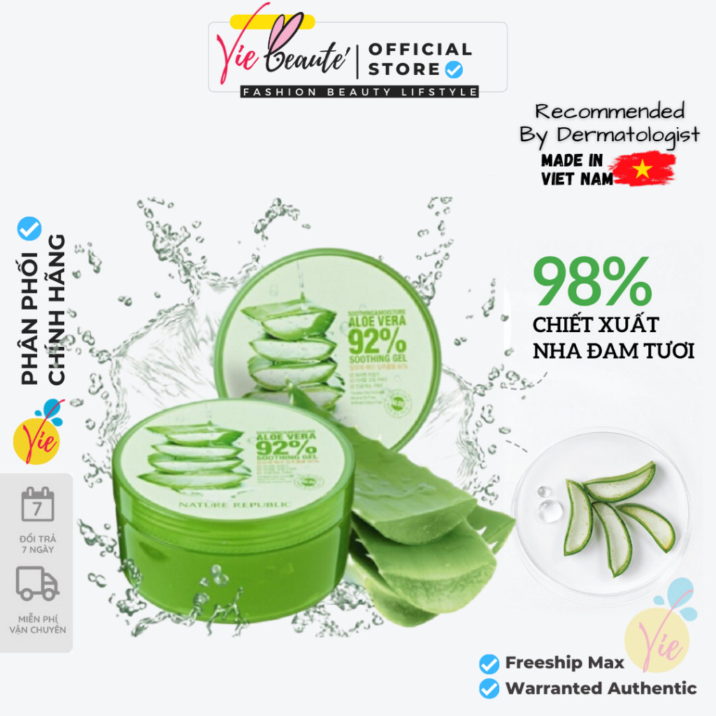 Gel dưỡng ẩm Nha Đam Nature Republic Soothing & Moisture Aloe Vera 92% Kem dưỡng ẩm và làm dịu da 300ml