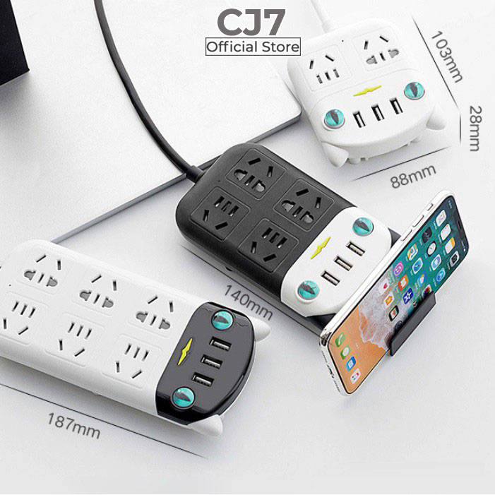 Ổ cắm điện đa năng 6 ổ cắm tích hợp 3 cổng USB mèo dễ thương sạc điện thoại, an toàn tiện ích thông minh - cj7tech