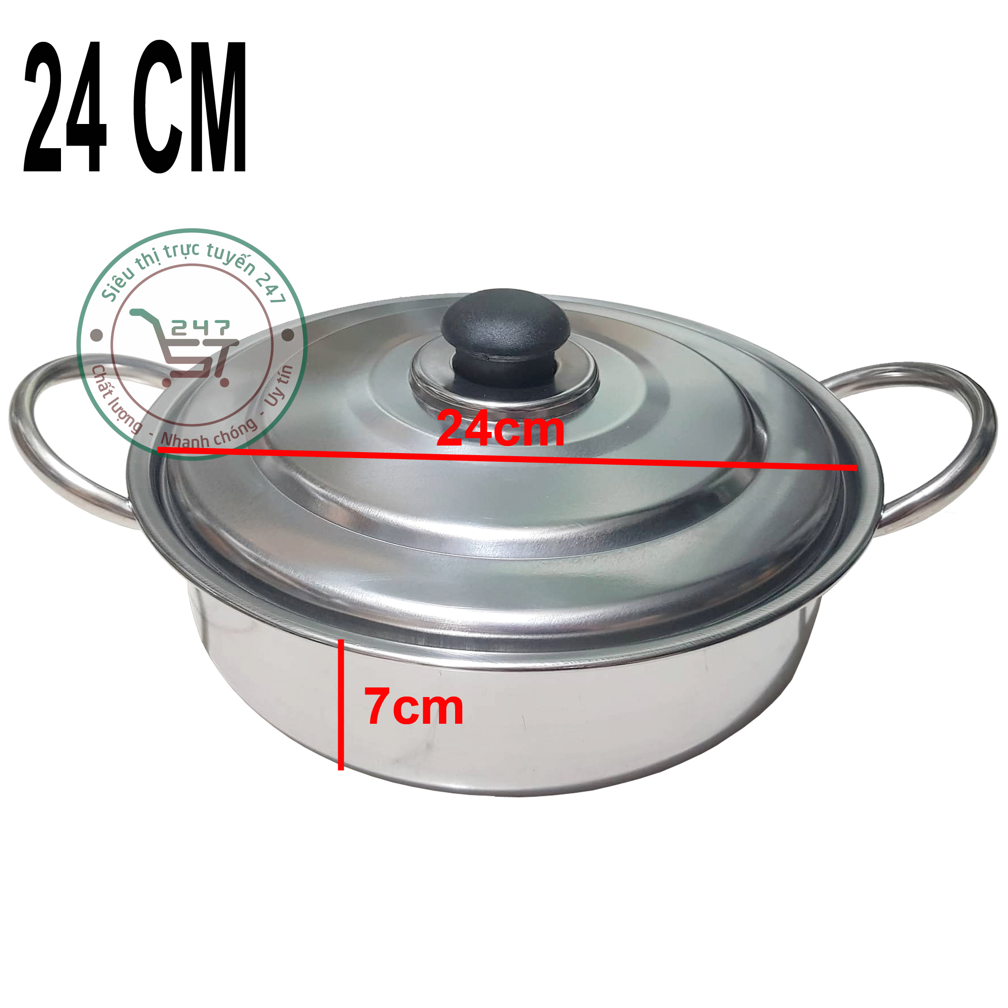 Nồi lẩu Inox 430 24cm Nắp Inox Nồi inox đa năng sử dụng được trên bếp điện từ