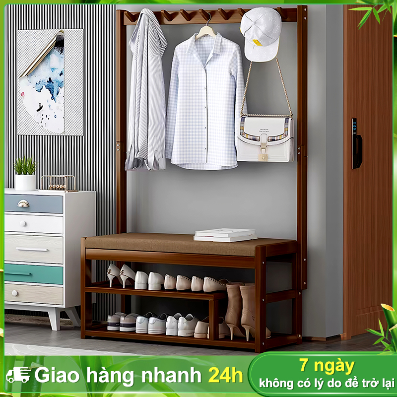 BOHO Kệ Để Giày Dép 2 Tầng Bằng Tre Giá treo áo tích hợp Đơn giản ký túc xá Sử dụng trong gia đình giá giày Dễ Dàng Thay Đổi Giày Và Treo Quần Áo