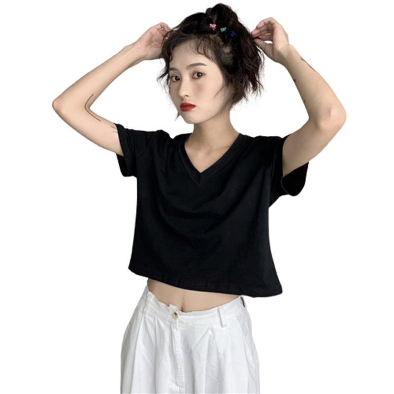 Áo thun nữ croptop cổ tim Đủ màu siêu dễ thương