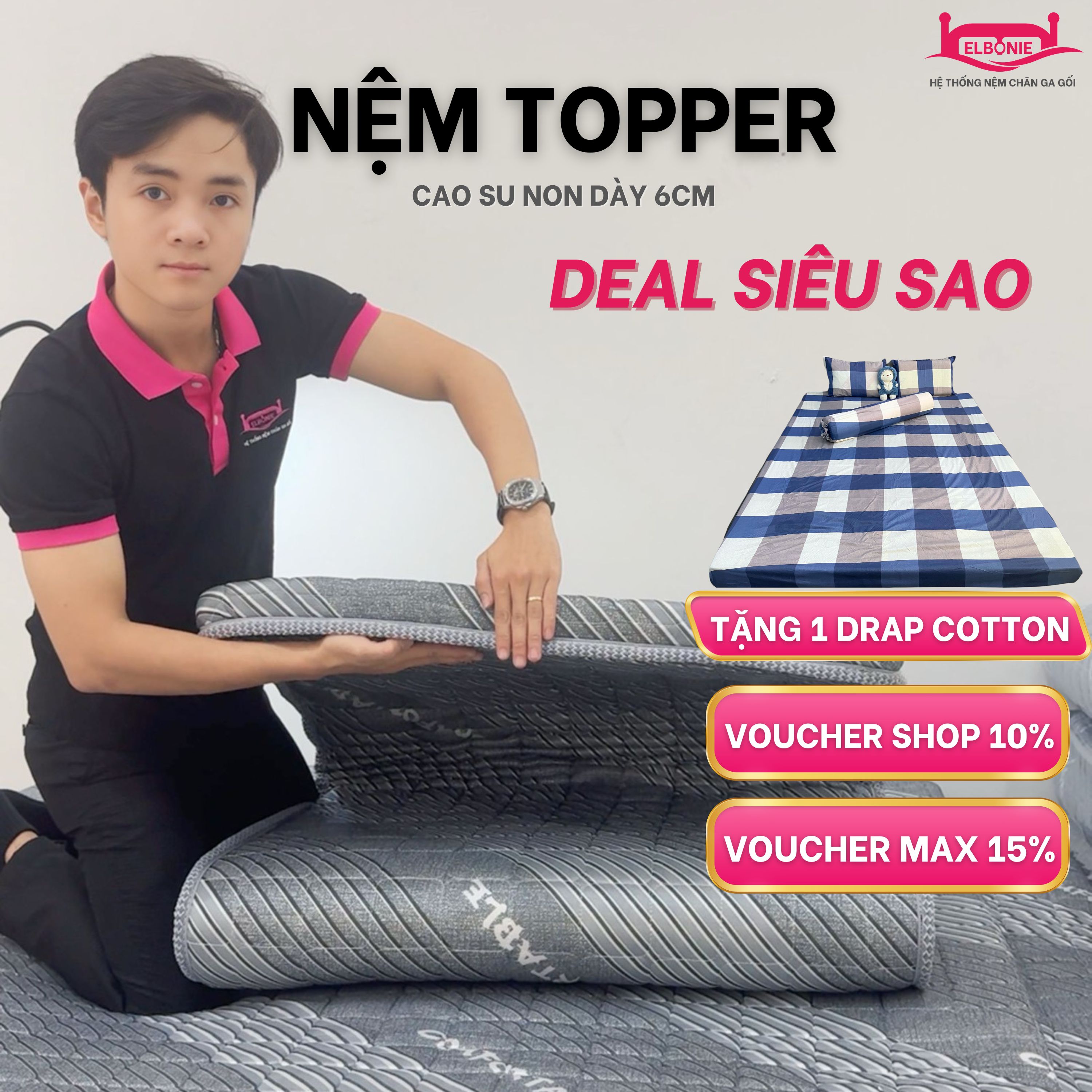   Giao Hoả Tốc  Nệm Topper Cao Su Non Cao Cấp độ dày 6CM đàn hồi  êm ái không xẹp lún nệm văn phòng nệm ký túc xá cao su nhân tạo bảo hành 10 năm mua 1 nệm tặng 1 ga cotton 