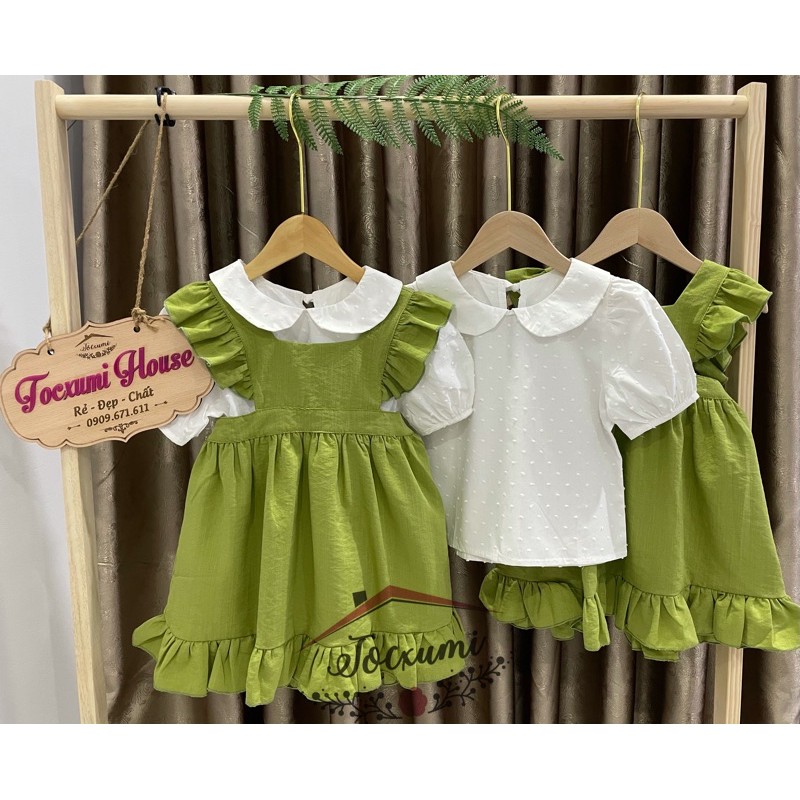 Set yếm bèo xanh cốm + áo cổ bèo trắng - tocxumi house