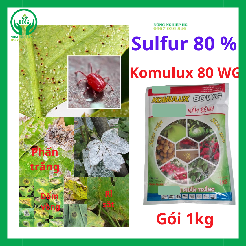 Thuốc trừ nhện nấm bệnh Bacca Kumulux Sulfur 80WG Gói 1kg, Dạng cốm hạt siêu mịn siêu tan,Thuốc trừ nhện đỏ, nấm bệnh, Hạt mịn hoà tan siêu nhanh, HG