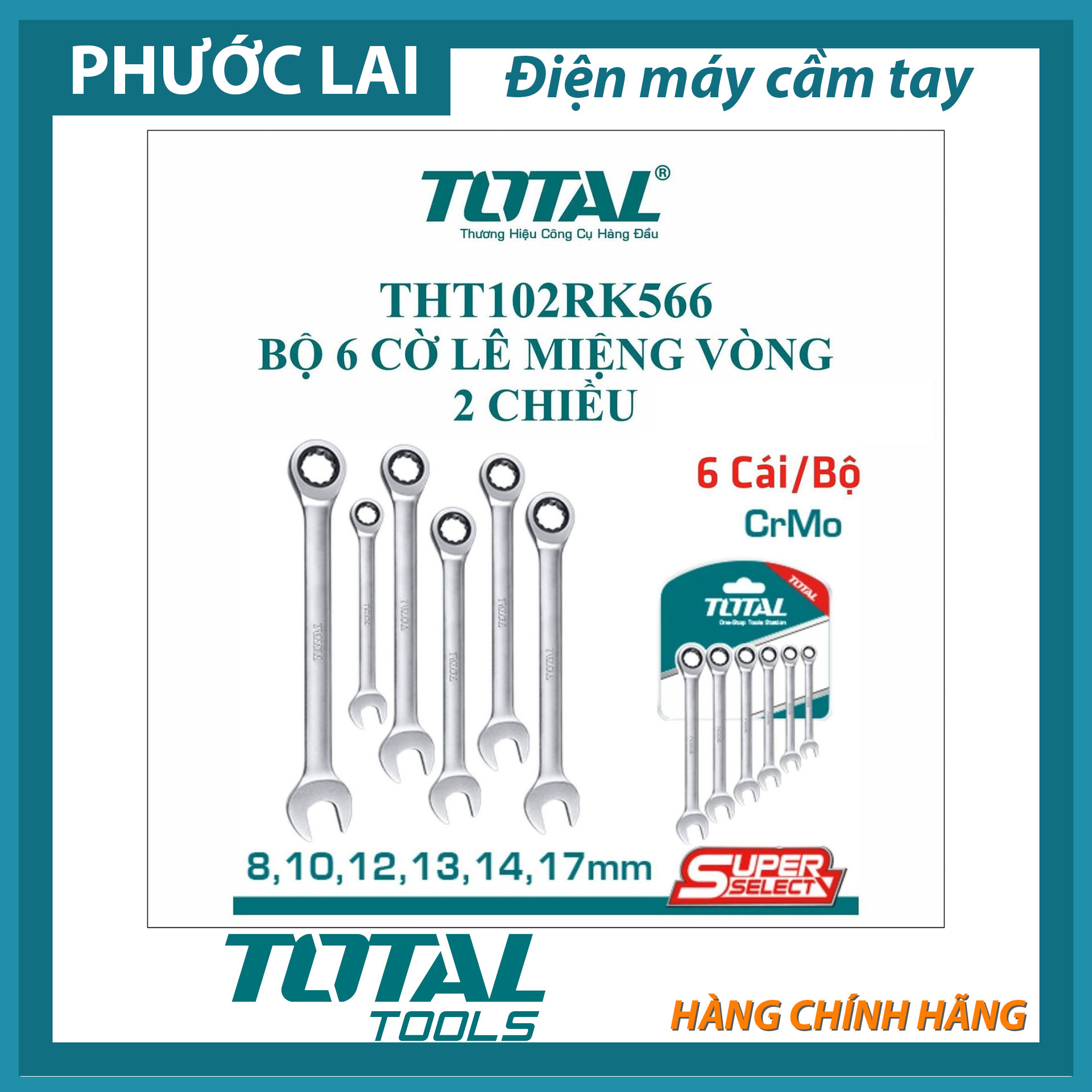 Bộ 6 cờ lê miệng vòng 2 chiều 8-17mm total tht102rk566
