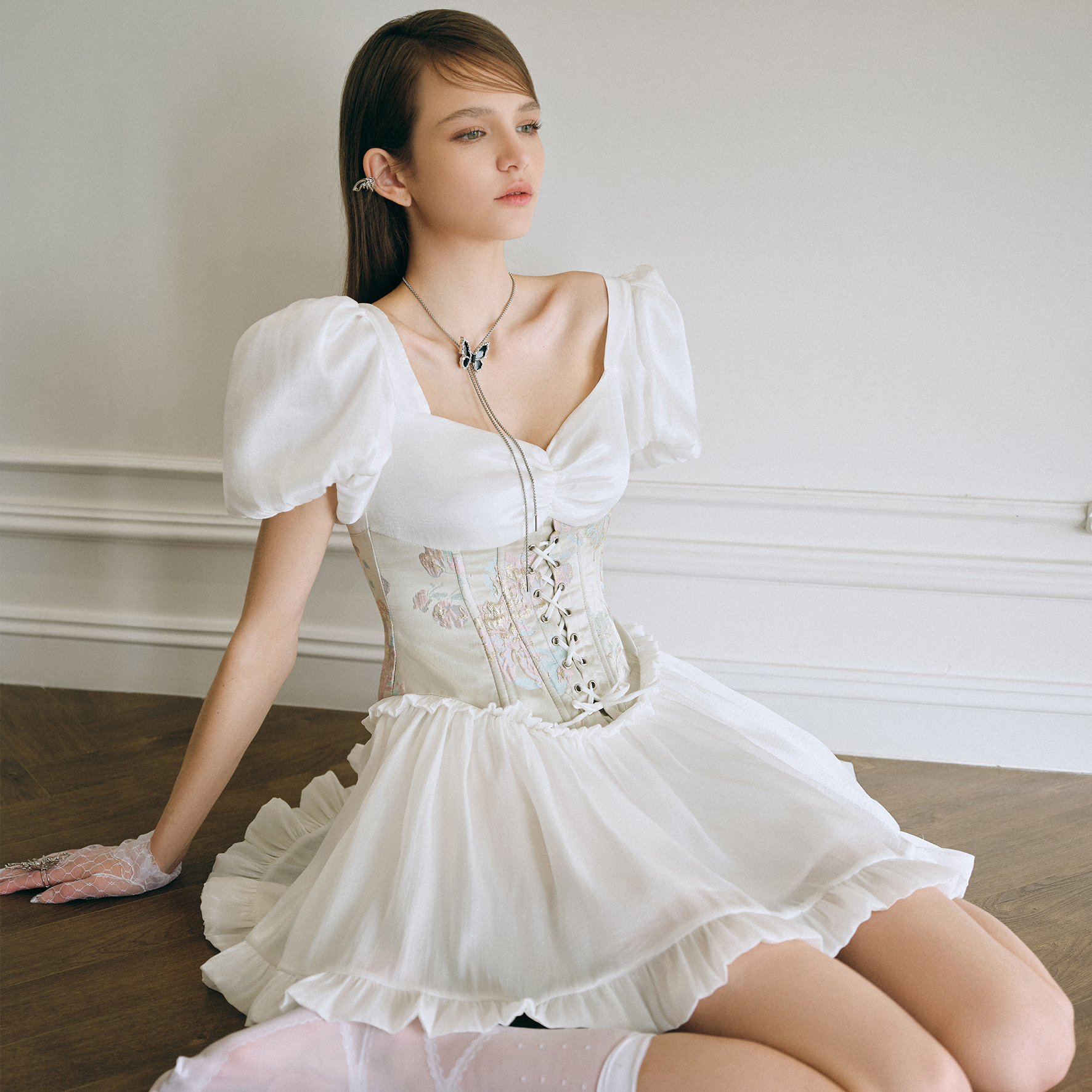 Darling.ism - đầm xoè tay phồng eo corset kiara dress vải lụa ánh kim