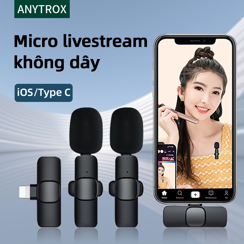 ANYTROX Micrô không dây mini microphone với hệ thống clip-on, Phát trực ANYTROX Micrô không dâymicrô đa hướng Lavalier, tương thích với điện thoại Android iOS, máy tính xách tay, máy tính bảng, máy ghi âm để tạo Vlog YouTube Live