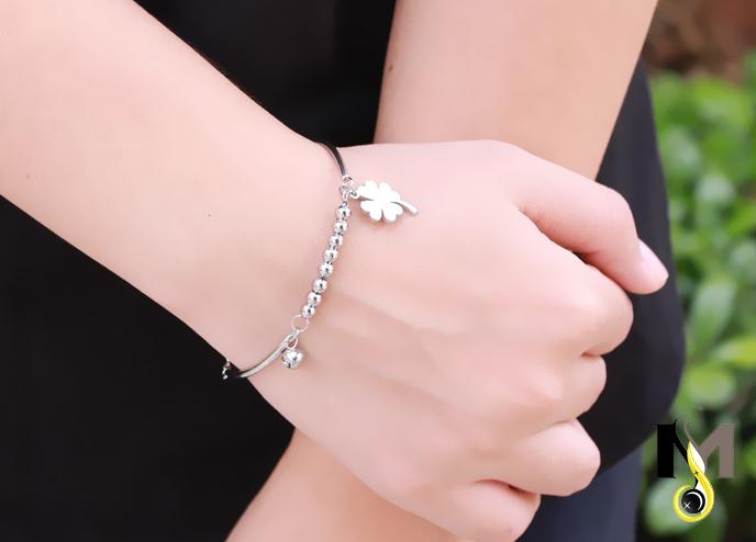 Lắc tay Inox nữ Cỏ 4 lá may mắn cách điệu chuông