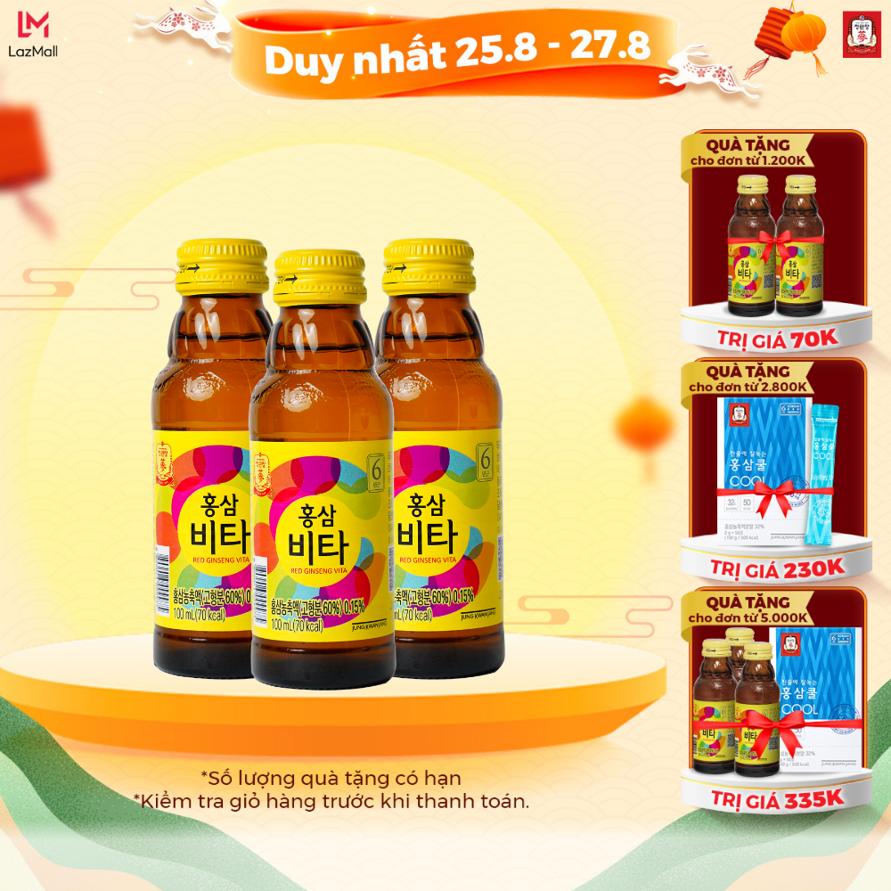 Combo 3 chai nước uống hồng sâm vita kgc 100ml
