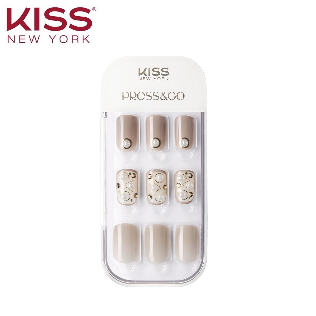 Bộ 30 Móng Tay Gel Tự Dán Press & Go Kiss New York Nail Box - Beige Gold Ring (KPNA22KA)