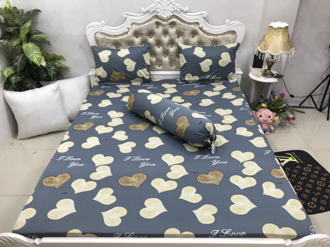 Bộ drap ga thun Hàn mẫu trái tim