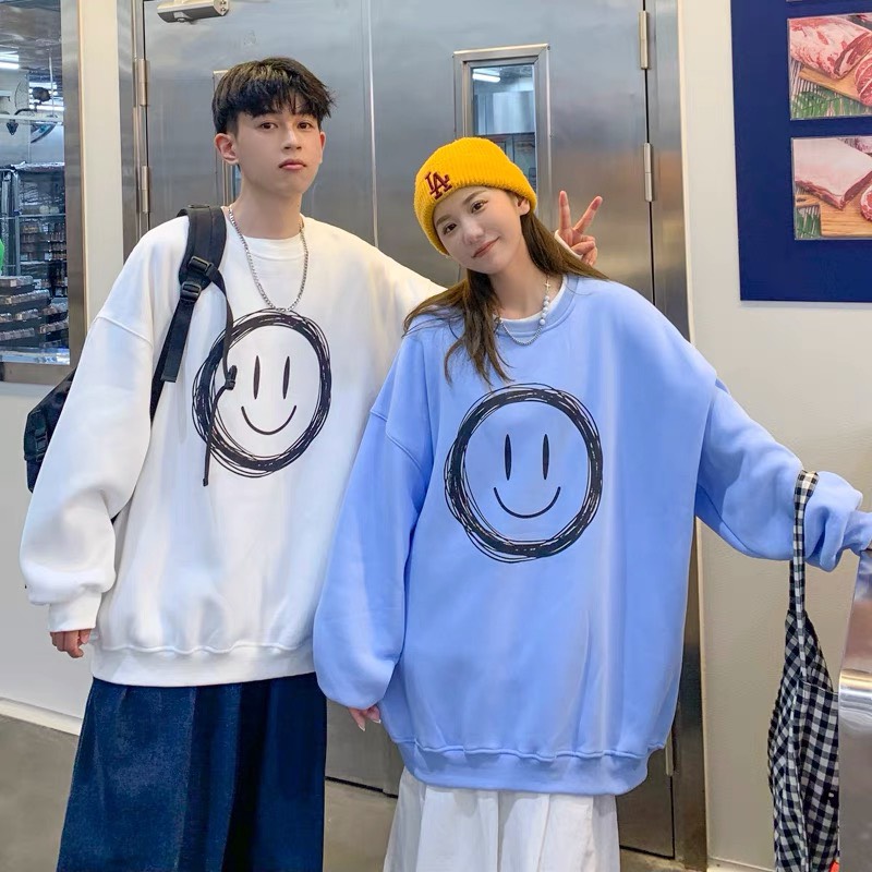 Áo sweater mặt cười vòng chất nỉ ngoại