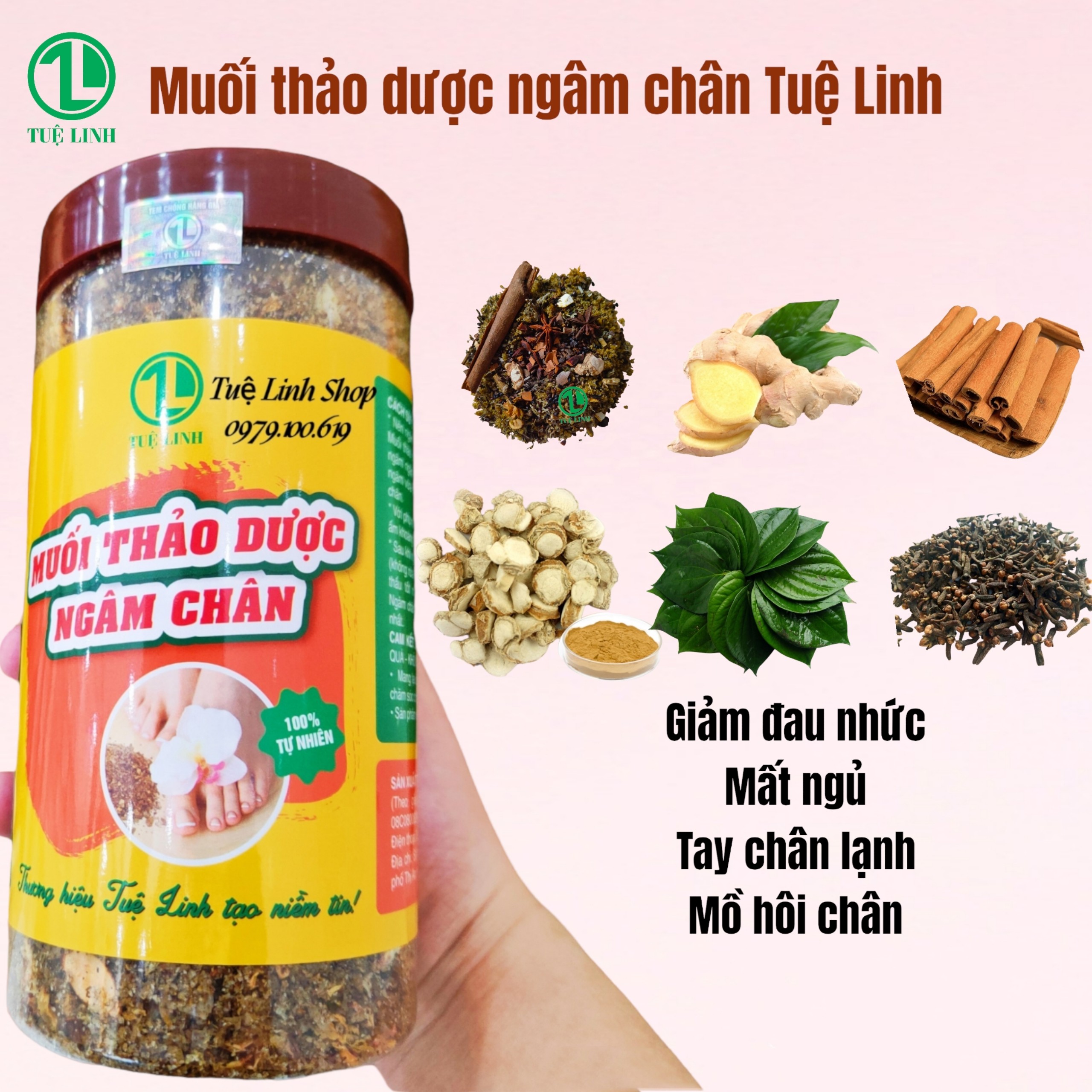 Muối thảo dược ngâm chân (hũ lớn 1kg hàng chuẩn Tuệ Linh)