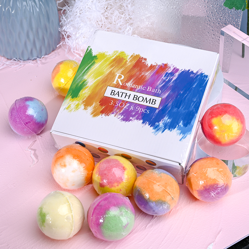 Bom tắm Romantic Bath- Hộp 9 Viên Sủi Bồn Tắm Sắc màu, Handmade nhiều mùi hương, dưỡng ẩm, dưỡng trắng da - Bath Bombs | Colorful Bath Bomb Set