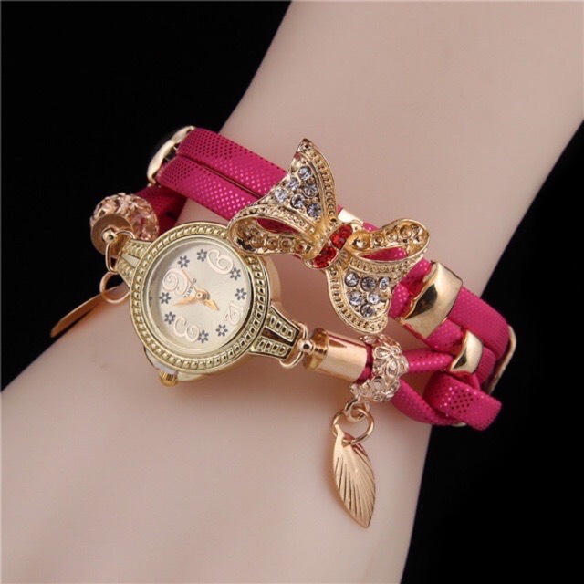 Đồng hồ vòng tay nữ Quartz đính nơ 5 màu cực xinh