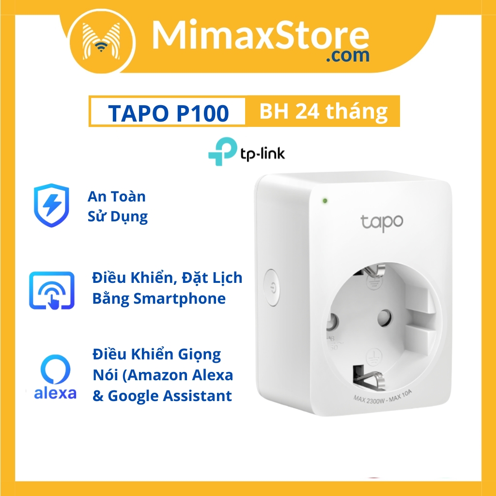 [Hoả Tốc - HCM] Ổ Cắm Điện Wifi Thông Minh TP-Link Tapo P100 | Hàng Chính Hãng | Bảo Hành 24 Tháng | Mimax Store