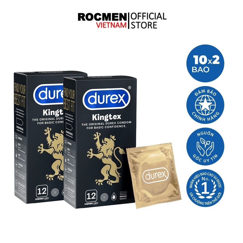 FREESHIP Bộ 2 hộp Bao cao su size nhỏ Durex kingtex 12 cái - Ôm khít chống tuột