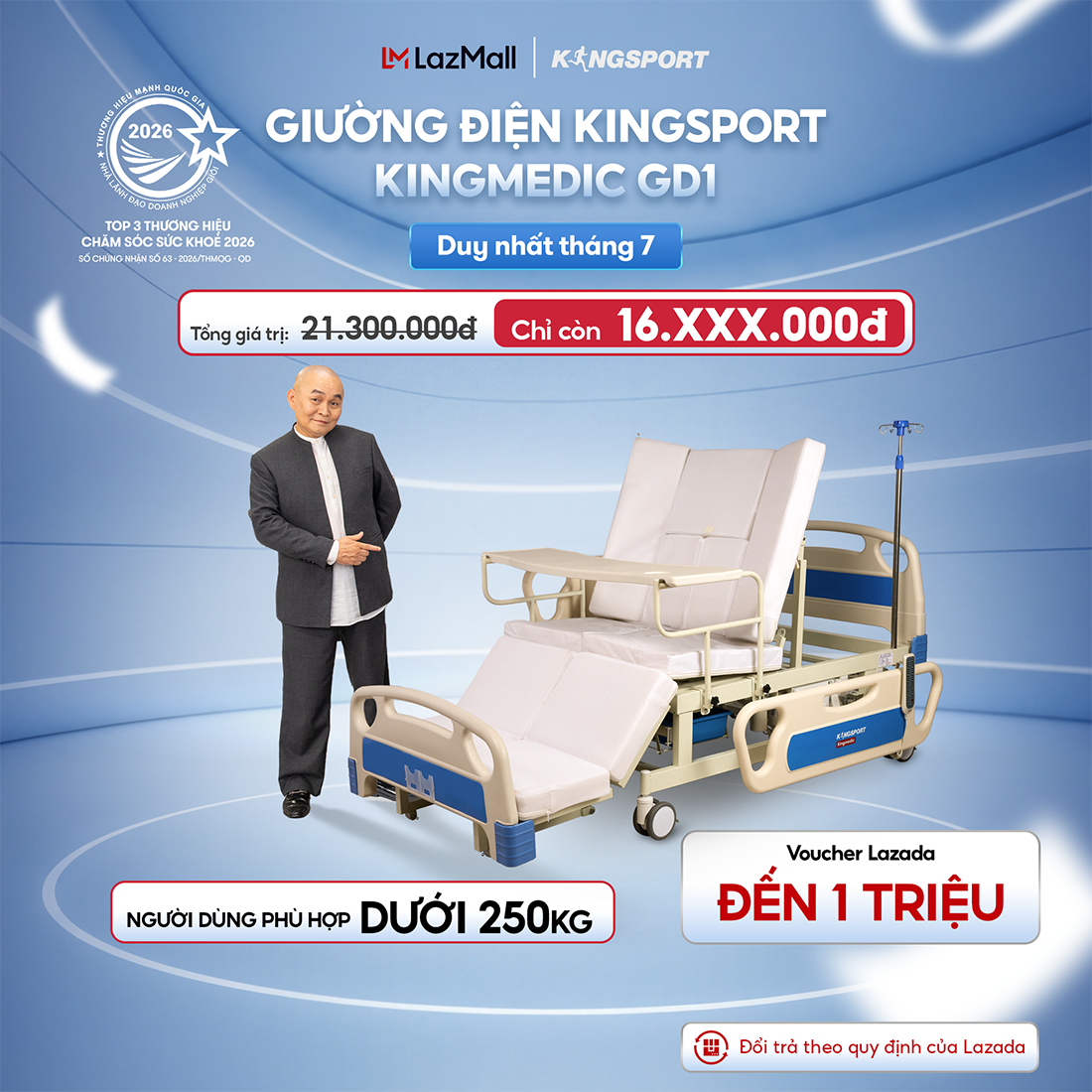 Miễn phí lắp đặt | Giường điện KINGSPORT KINGMEDIC GD1 trang bị bô vệ sinh, chậu gội đầu, bàn ăn tại chỗ