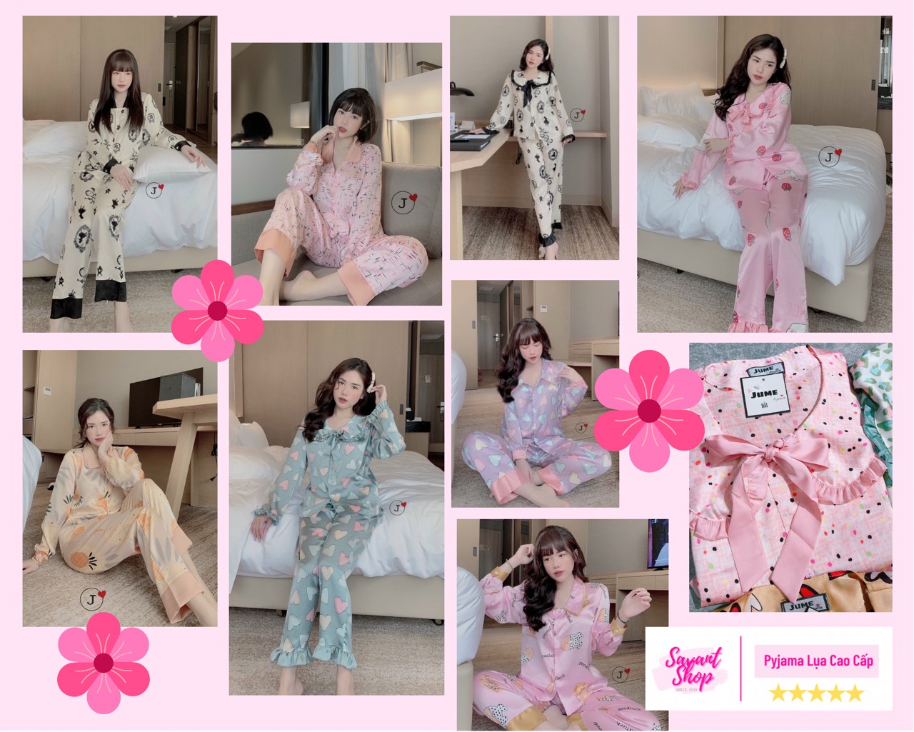 Đồ bộ mặc nhà - pyjama tay dài vải satin cao cấp - vải mát không nhăn - savant shop